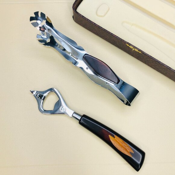 60s Glo Hill Barmates Bar Tools Box Set - Bottle Opener- Ice Tongs MCM Bakelite - Picture 4 of 13